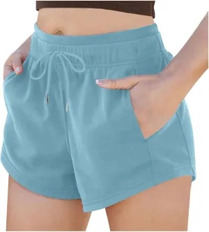 Hiking Shorts for Women Drawstring High Waisted Pull On Athletic Casual Summer Lightweight Mini Shorts with Pockets