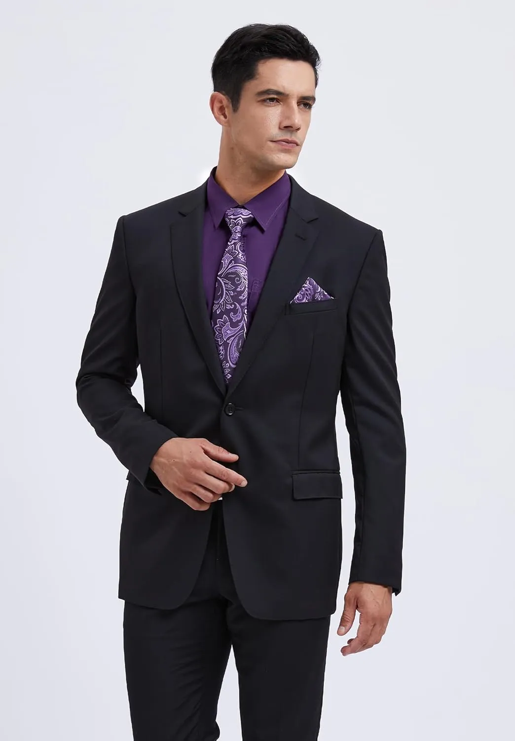 HISDERN Mens Dress Shirt with Tie Pocket Square Set Classic Button Down Shirt Matching Tie Long Sleeve Shirts