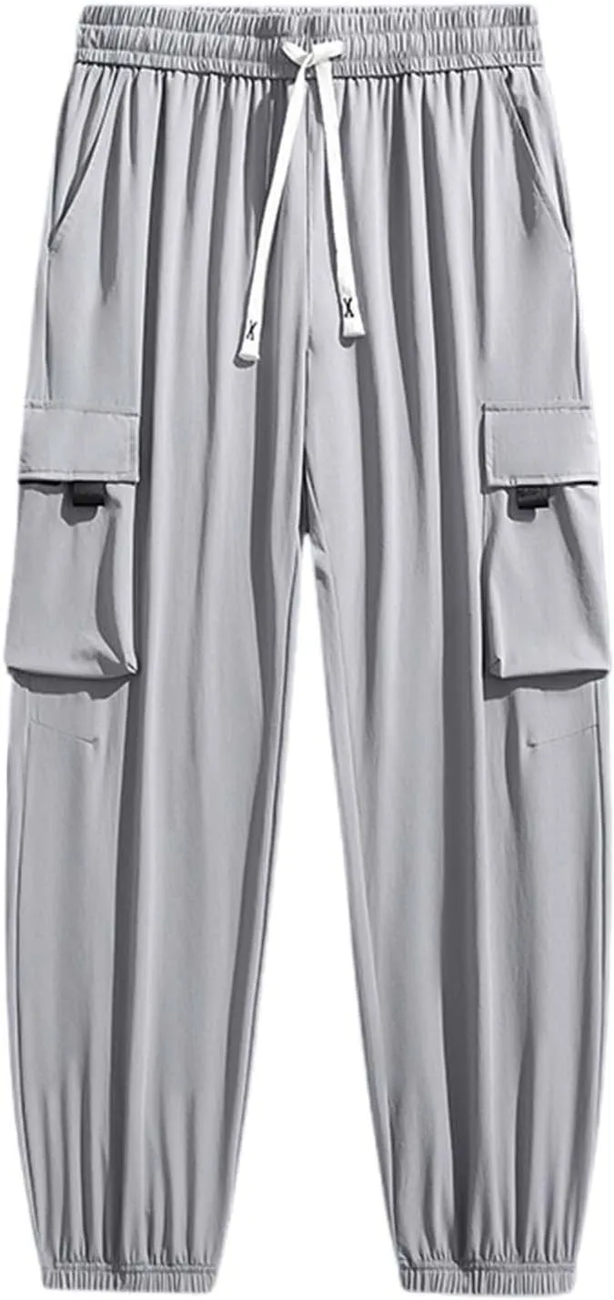 Ice Silk Cargo Pants for Men Active Breathable Cinch Bottom Sports Joggers Training Ultra Stretch Athletic Trousers