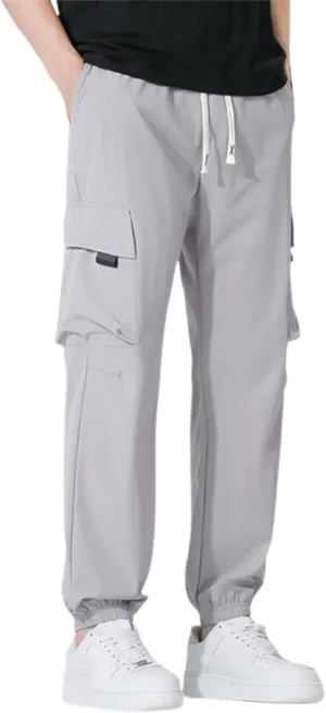 Ice Silk Cargo Pants for Men Active Breathable Cinch Bottom Sports Joggers Training Ultra Stretch Athletic Trousers