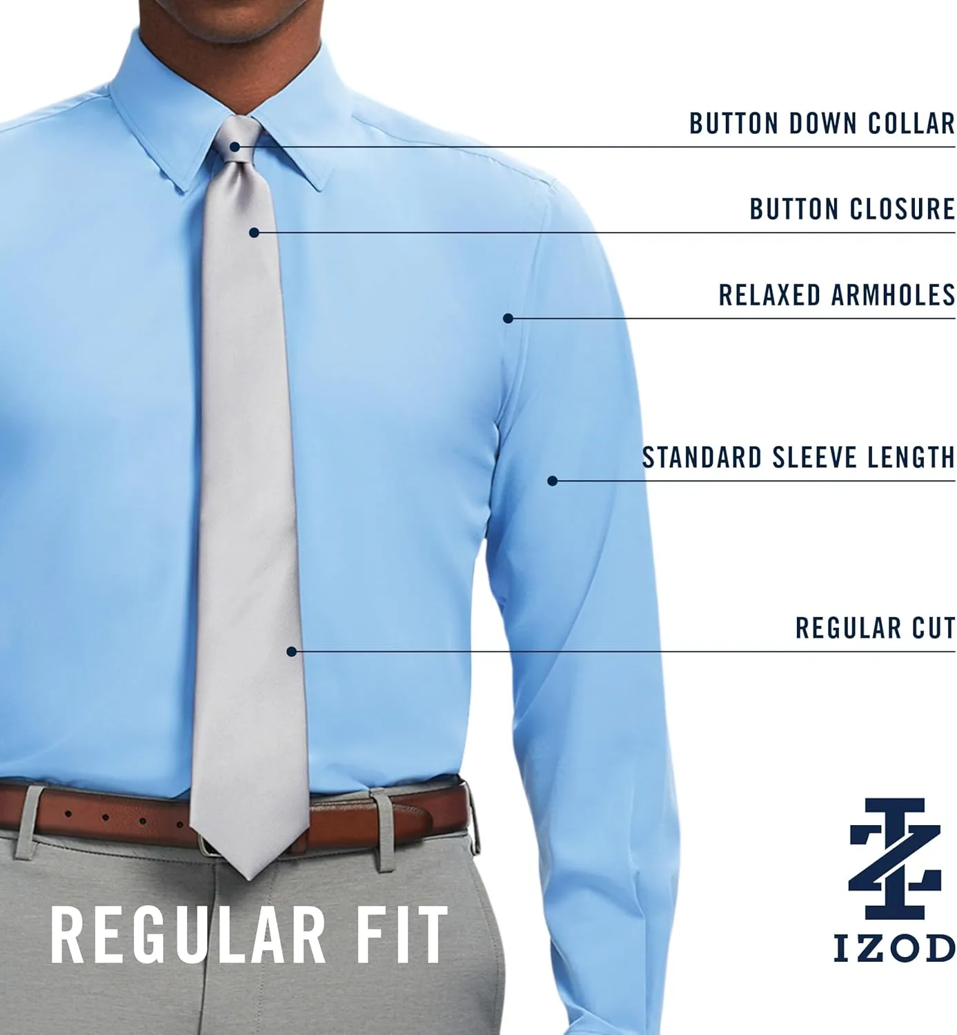IZOD Men's Dress Shirt Slim Fit Traveler Long Sleeve All Over Stretch Classic Collar