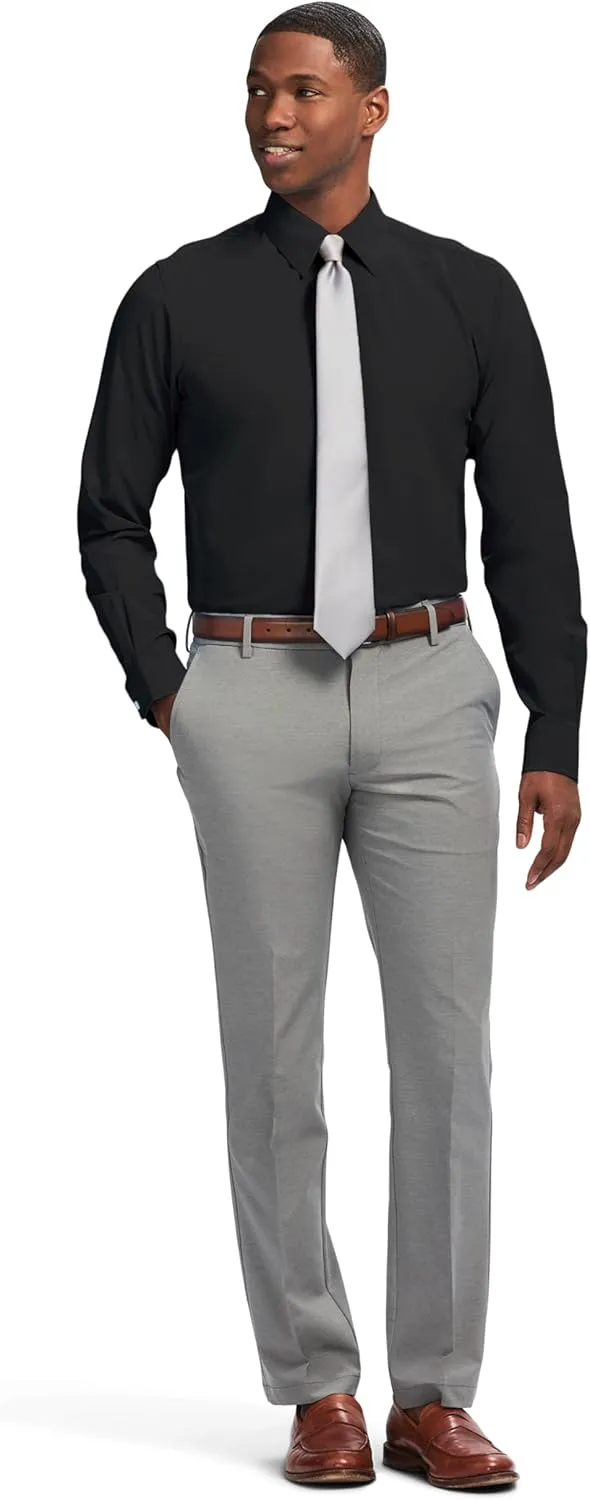 IZOD Men's Dress Shirt Slim Fit Traveler Long Sleeve All Over Stretch Classic Collar
