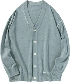 JEShifangjiusu Men'S V Neck Cardigan Sweater Casual Lightweight Button Down Long-Sleeve Cable Knitted Cardigan Sweater