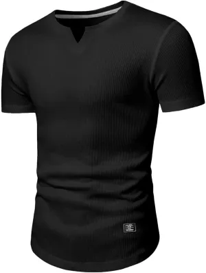 JMIERR Mens Muscle Slim T Shirt V-Neck Longline Henley Shirt Gym Workout Athletic Tee Shirts