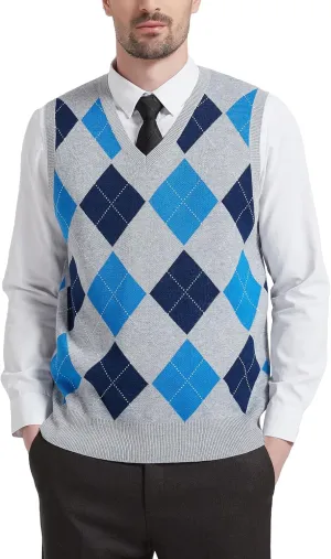 Kallspin Men's Argyle Vest Sweater Wool Blend V-Neck Sleeveless Pullover Sweater
