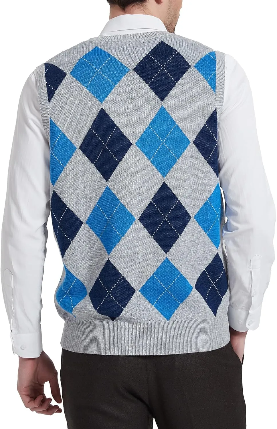 Kallspin Men's Argyle Vest Sweater Wool Blend V-Neck Sleeveless Pullover Sweater