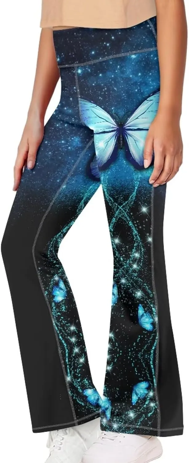 Kids Bell Bottom Pants High Waisted Dance Yoga Flared Leggings