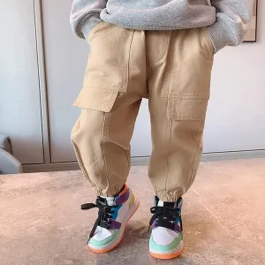 Kids Toddler Boys Girls Cargo Pants Elastic Waist Solid Jogger Pants Casual Baggy Street Hip Hop Trousers Multi Pockets
