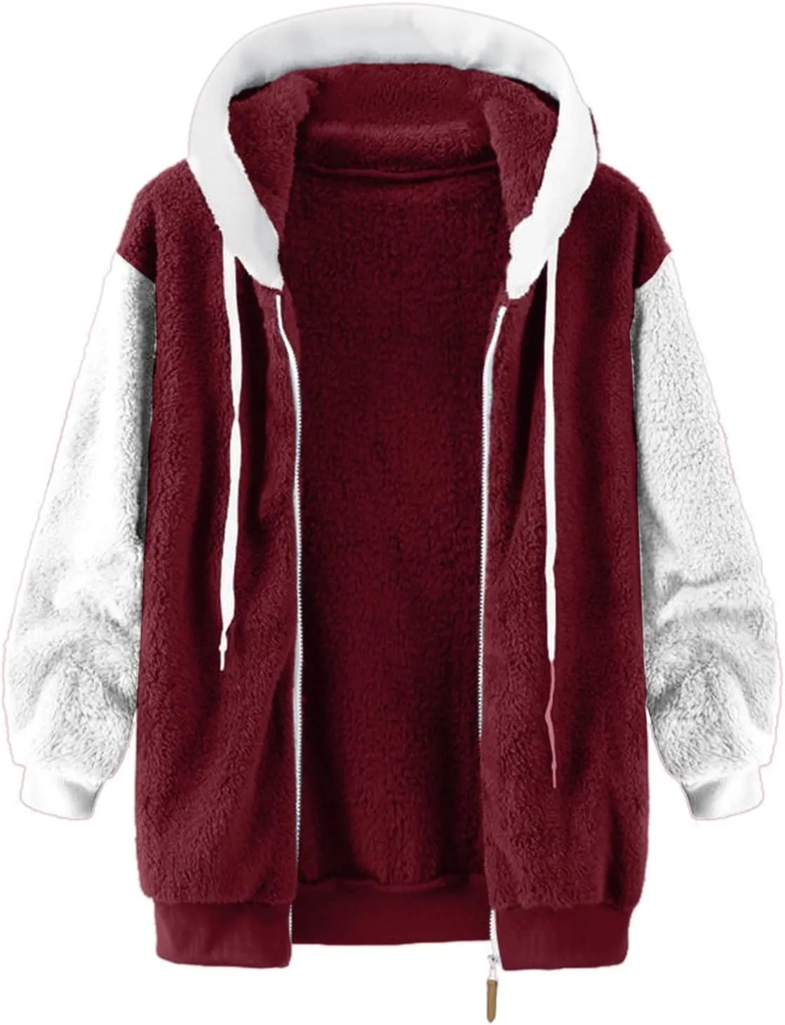 Ladies Large Size Hooded Loose Plush Sweatshirt Comfy Multicolor Paneled Coat Dressy Zip Jacket Casual Dressy Clothes