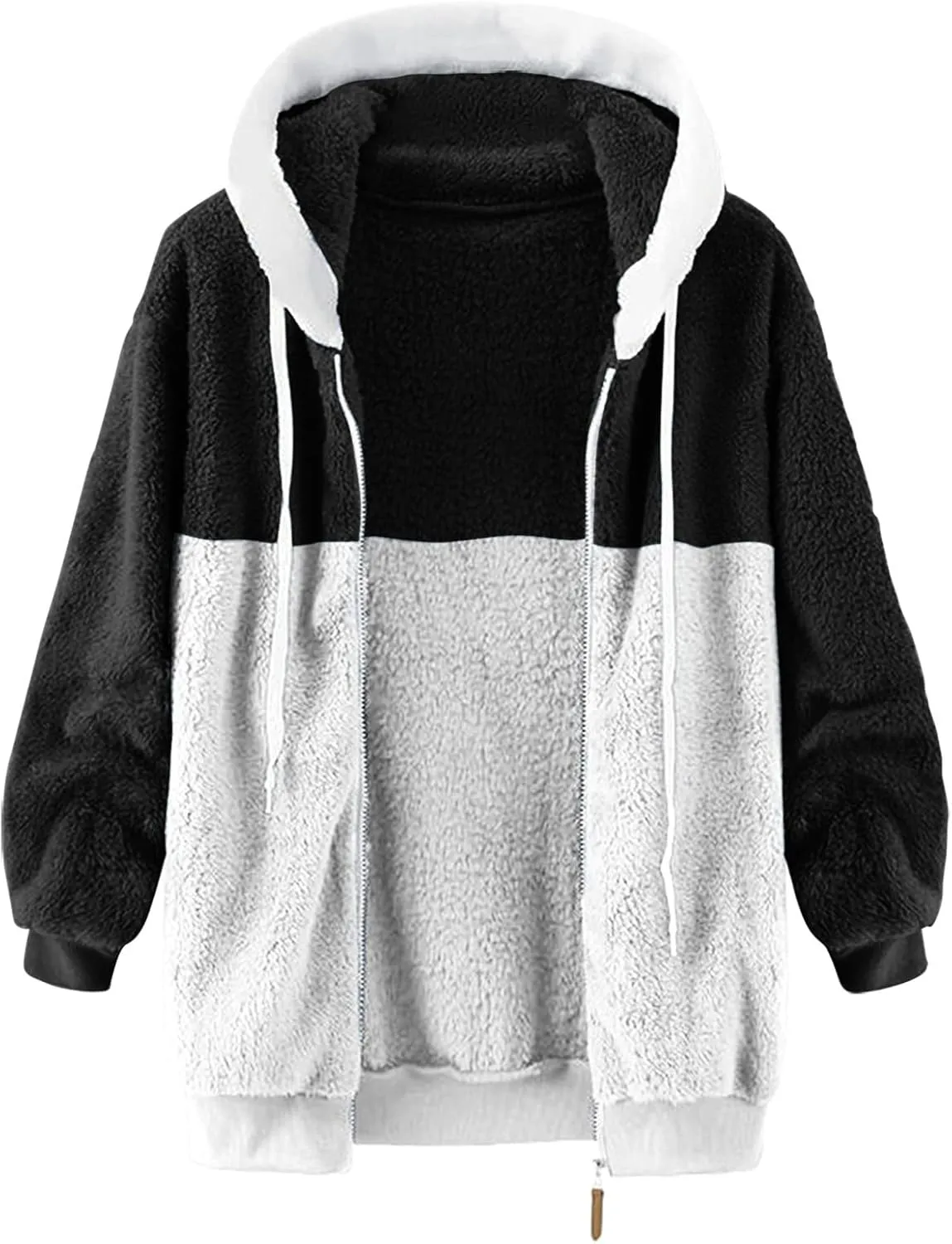 Ladies Large Size Hooded Loose Plush Sweatshirt Comfy Multicolor Paneled Coat Dressy Zip Jacket Casual Dressy Clothes