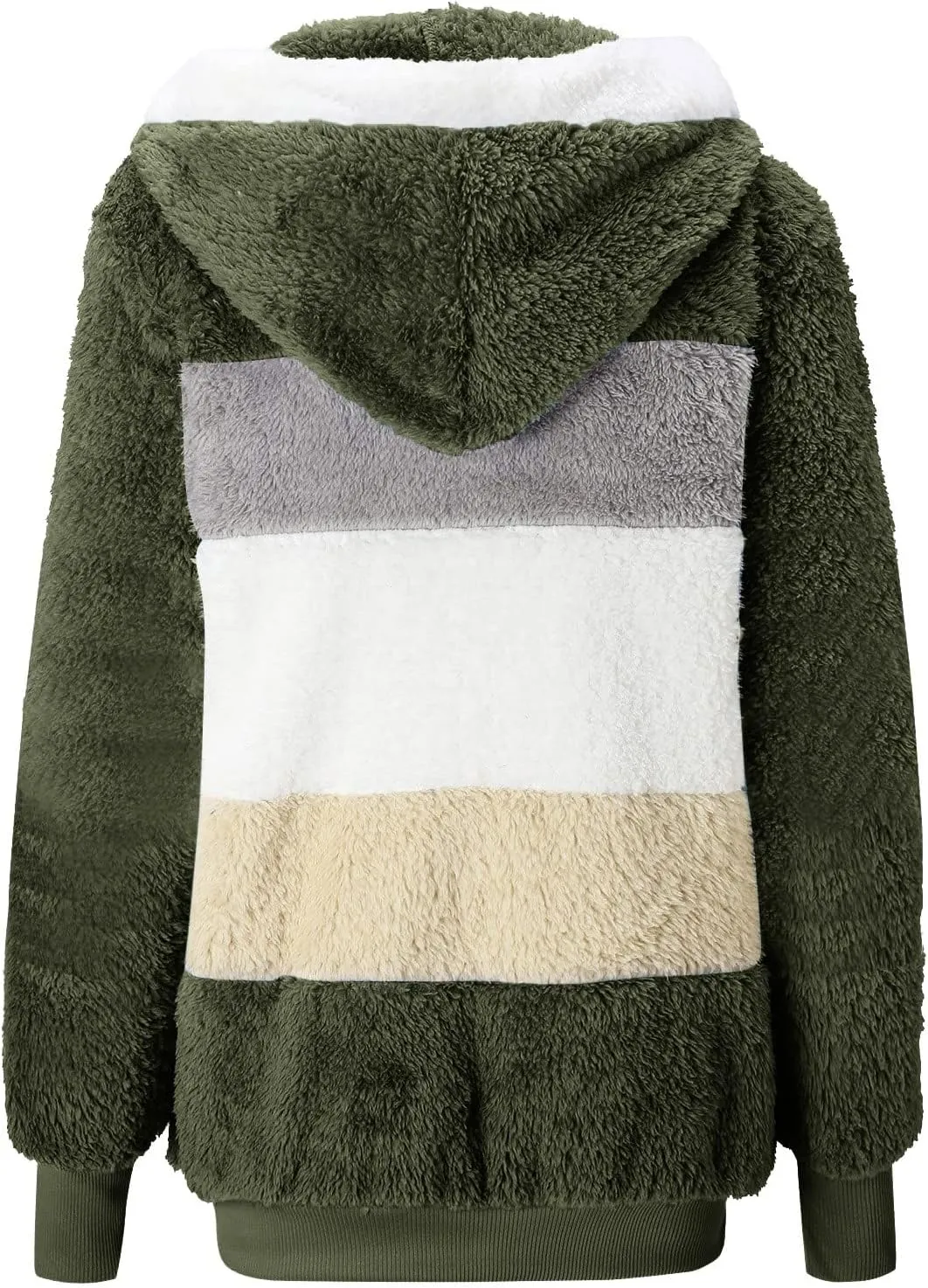 Ladies Large Size Hooded Loose Plush Sweatshirt Comfy Multicolor Paneled Coat Dressy Zip Jacket Casual Dressy Clothes