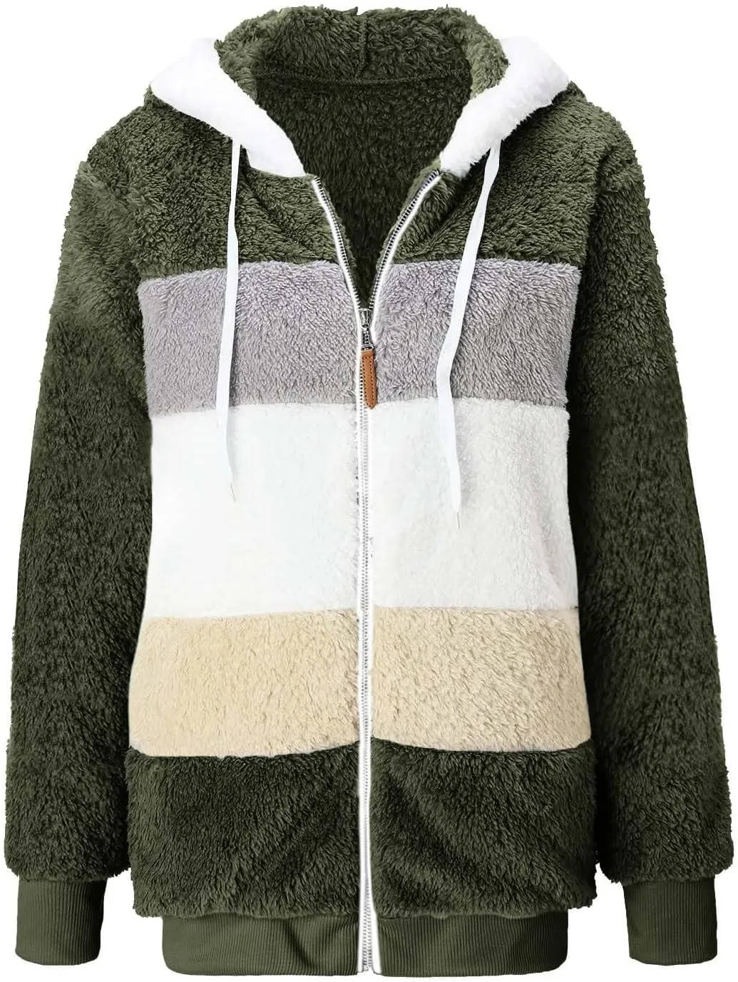 Ladies Large Size Hooded Loose Plush Sweatshirt Comfy Multicolor Paneled Coat Dressy Zip Jacket Casual Dressy Clothes