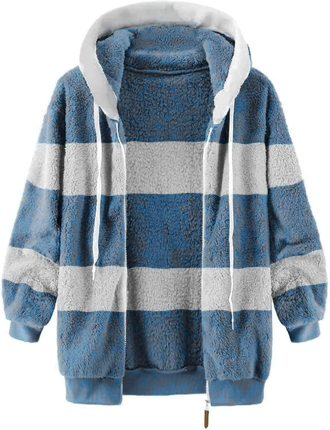 Ladies Large Size Hooded Loose Plush Sweatshirt Comfy Multicolor Paneled Coat Dressy Zip Jacket Casual Dressy Clothes