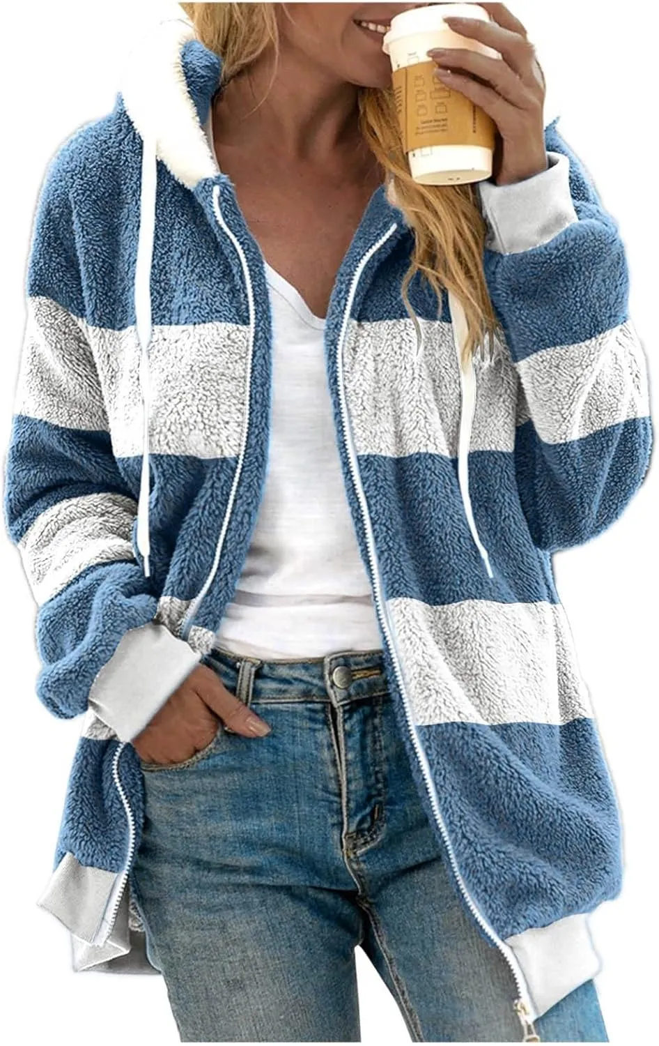 Ladies Large Size Hooded Loose Plush Sweatshirt Comfy Multicolor Paneled Coat Dressy Zip Jacket Casual Dressy Clothes