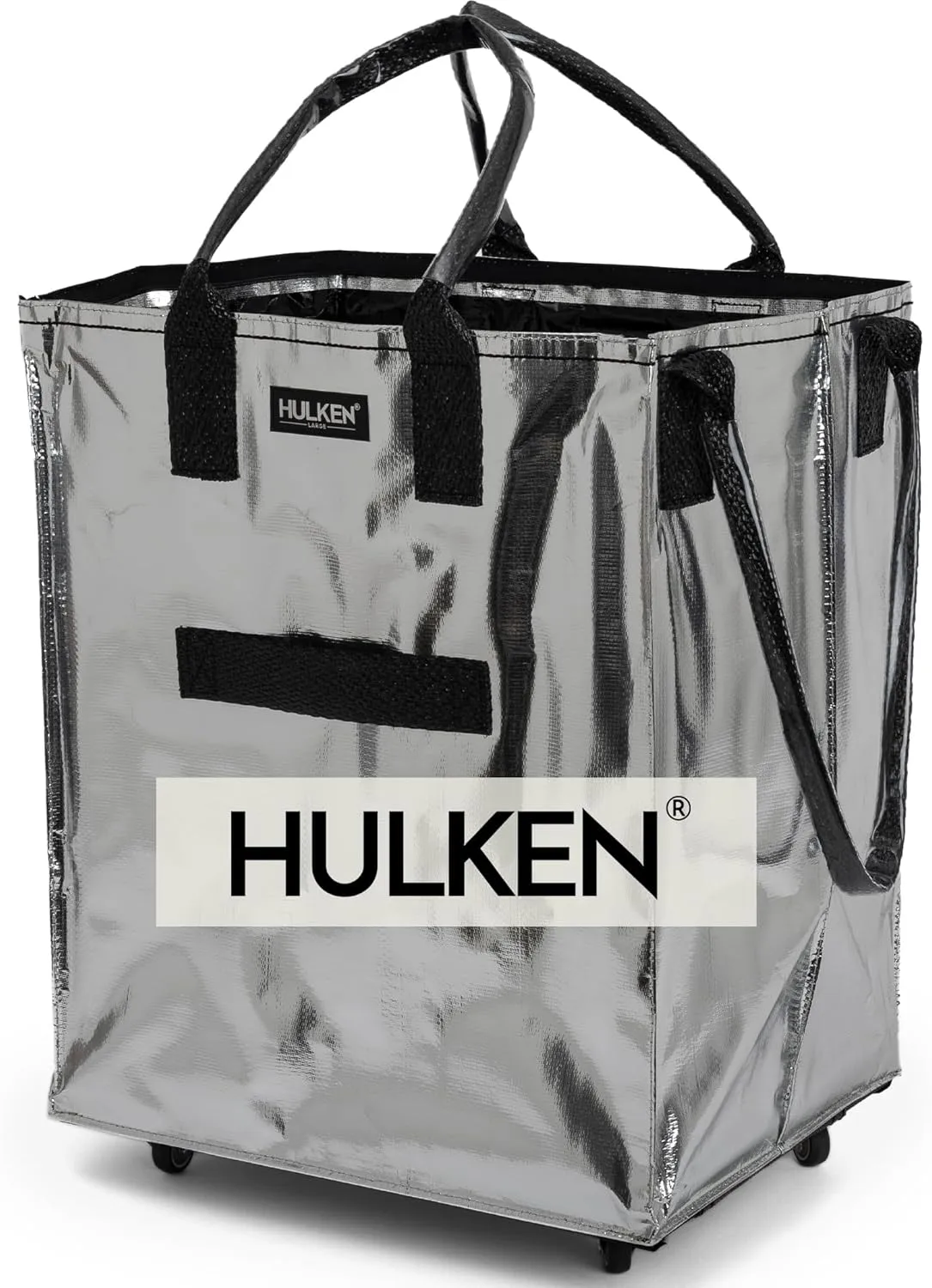 (Large, Silver) Reusable Grocery Bag On Wheels, Shopping Trolley, Rolling Tote, Zipper Closure, Lightweight, Carries Up to 66 lb, Folds Flat, Unbreakable Handles