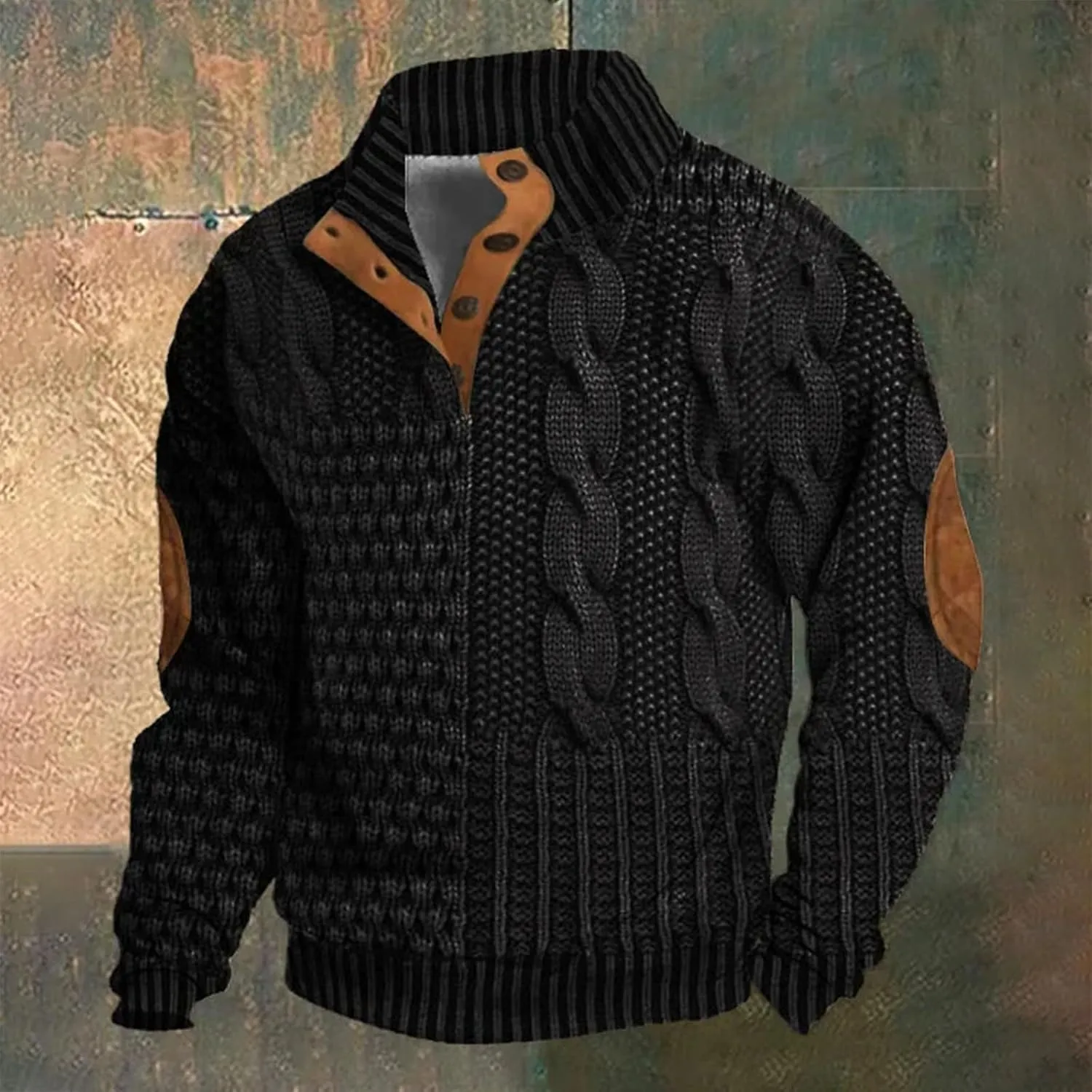LCMTWX Mens Sweater Mock Neck Collar Button Sweatshirt 1/4 Top Button Long Sleeve Jacket Outdoor Fashion Sweater Collar