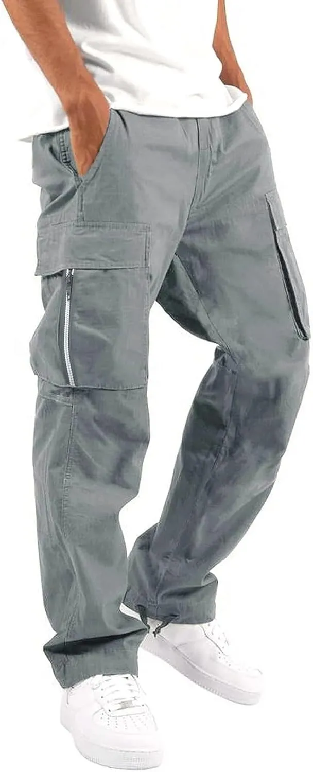 LCMTWX Sweatpants for Men Color Sports Hat Multi Woven Pocket Foot Rope Solid Pants Street Drawstring Sweatpants with