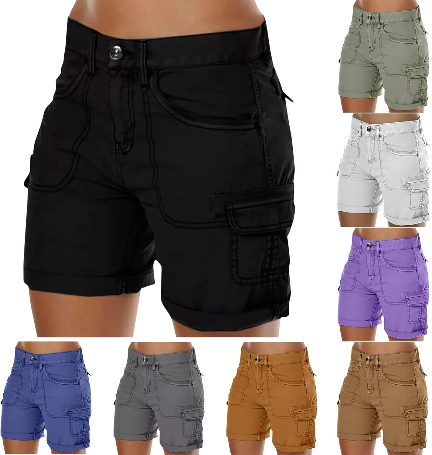 Linen Cargo Shorts for Women Summer Hiking Short High Waisted Casual Shorts Lightweight Pants Trendy Outdoor Outfits