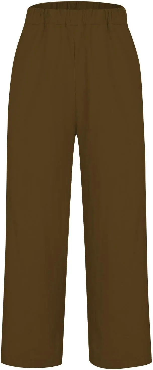 Linen Pants Women Plus Size Cotton Casual Loose Fit Athletic Pants Baggy Elastic Waist Straight Leg Comfy Trousers
