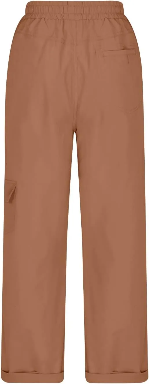 Long Straight Chino Pants for Women Plus Size Elastic Waist Summer Casual Baggy Slacks Work Office Business Trousers