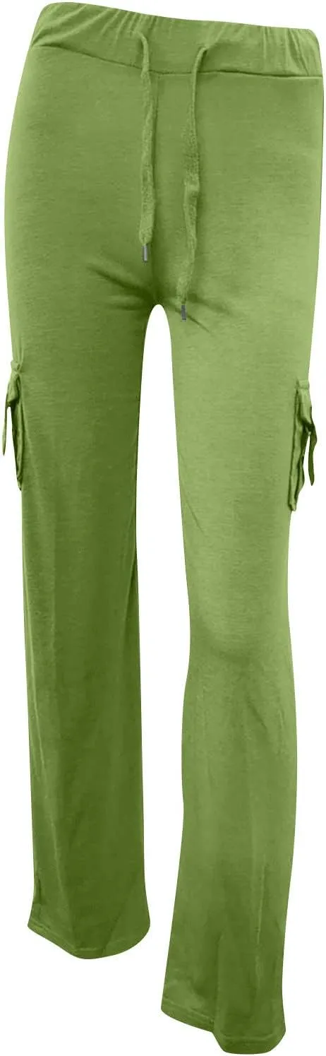Low Waisted Pants for Women Comfy Slim Fit Flared Pants Elastic Drawstring Straight Leg Trouser with Pockets(Plus Size)