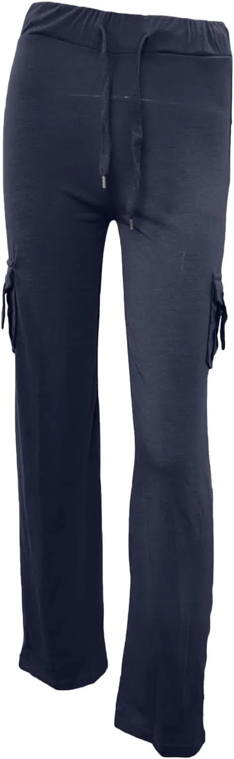 Low Waisted Pants for Women Comfy Slim Fit Flared Pants Elastic Drawstring Straight Leg Trouser with Pockets(Plus Size)
