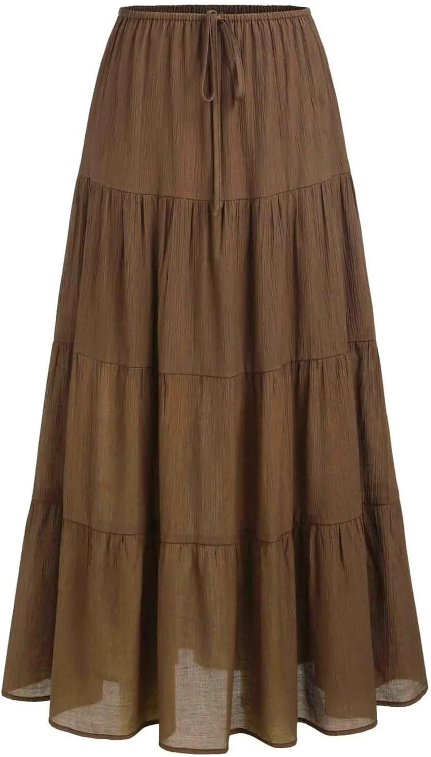 Maxi Skirt for Women Summer Comfy Tiered Drawstring Elastic High Waisted Vacation A-Line Flowy Swing Long Skirts