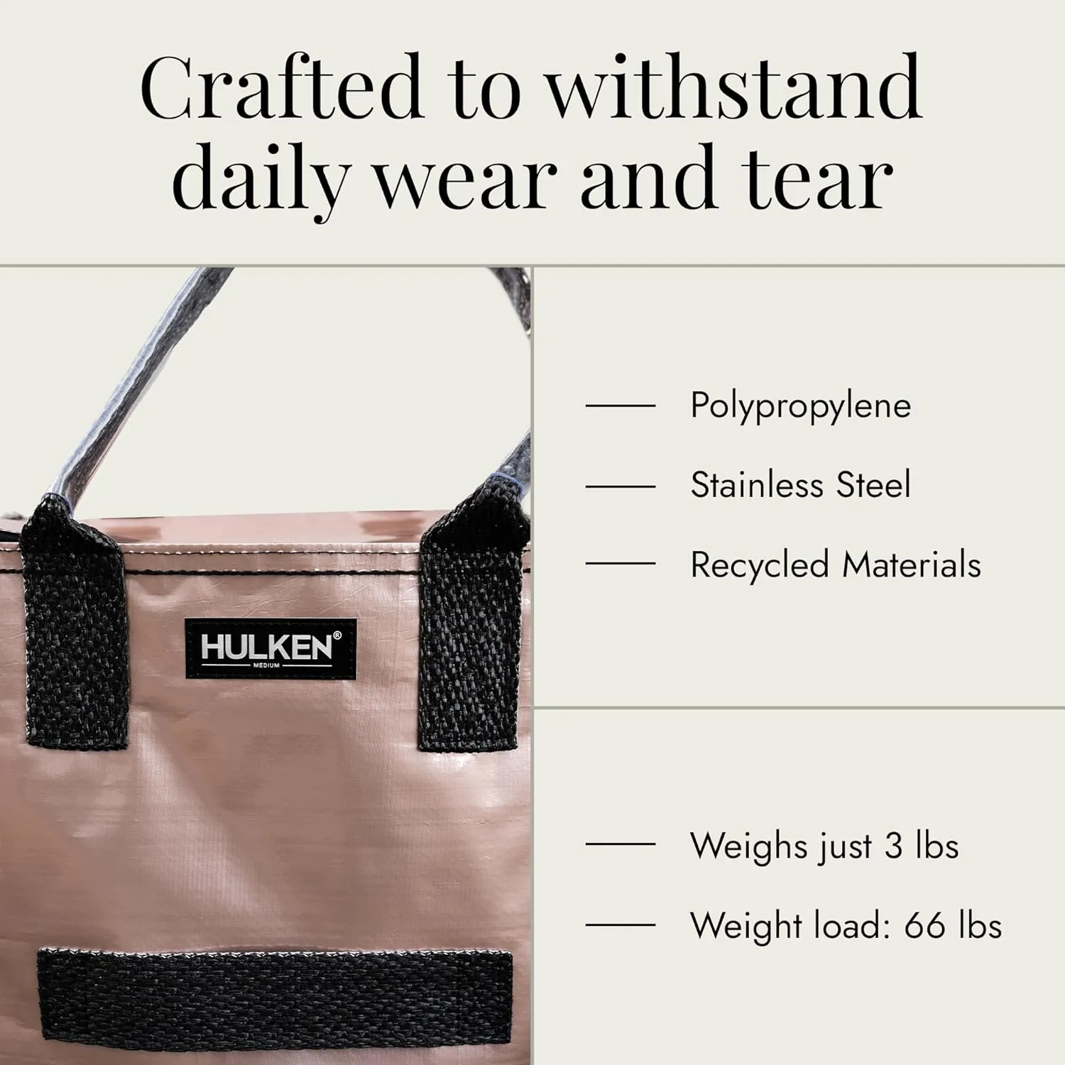 (Medium, Rose Gold) Reusable Grocery Bag On Wheels, Shopping Trolley, Rolling Tote, Zipper Closure, Lightweight, Carries Up to 66 lb, Folds Flat, Unbreakable Handles