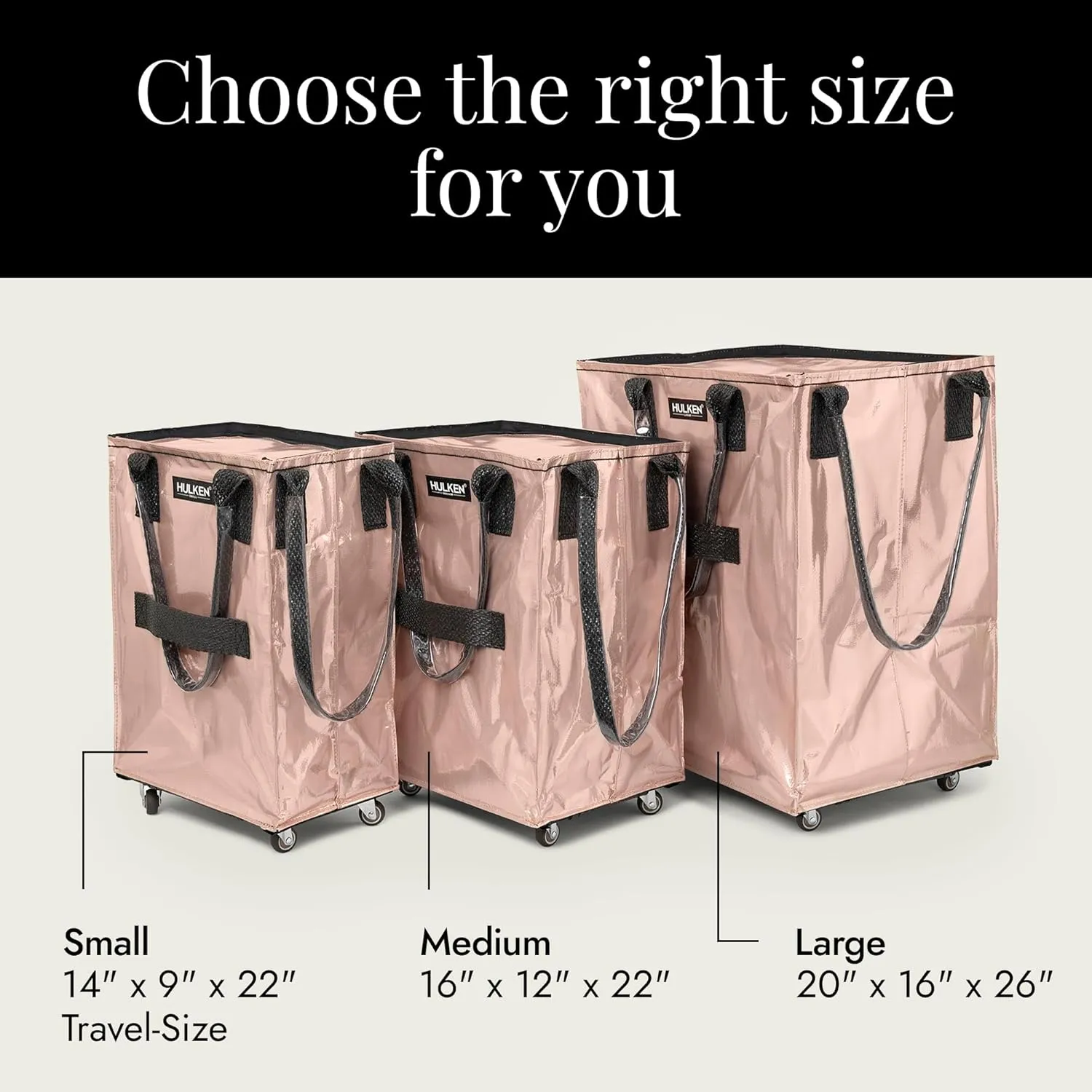 (Medium, Rose Gold) Reusable Grocery Bag On Wheels, Shopping Trolley, Rolling Tote, Zipper Closure, Lightweight, Carries Up to 66 lb, Folds Flat, Unbreakable Handles