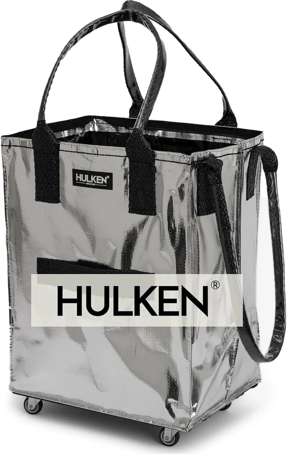 (Medium, Silver) Reusable Grocery Bag On Wheels, Shopping Trolley, Rolling Tote, Zipper Closure, Lightweight, Carries Up to 66 lb, Folds Flat, Unbreakable Handles