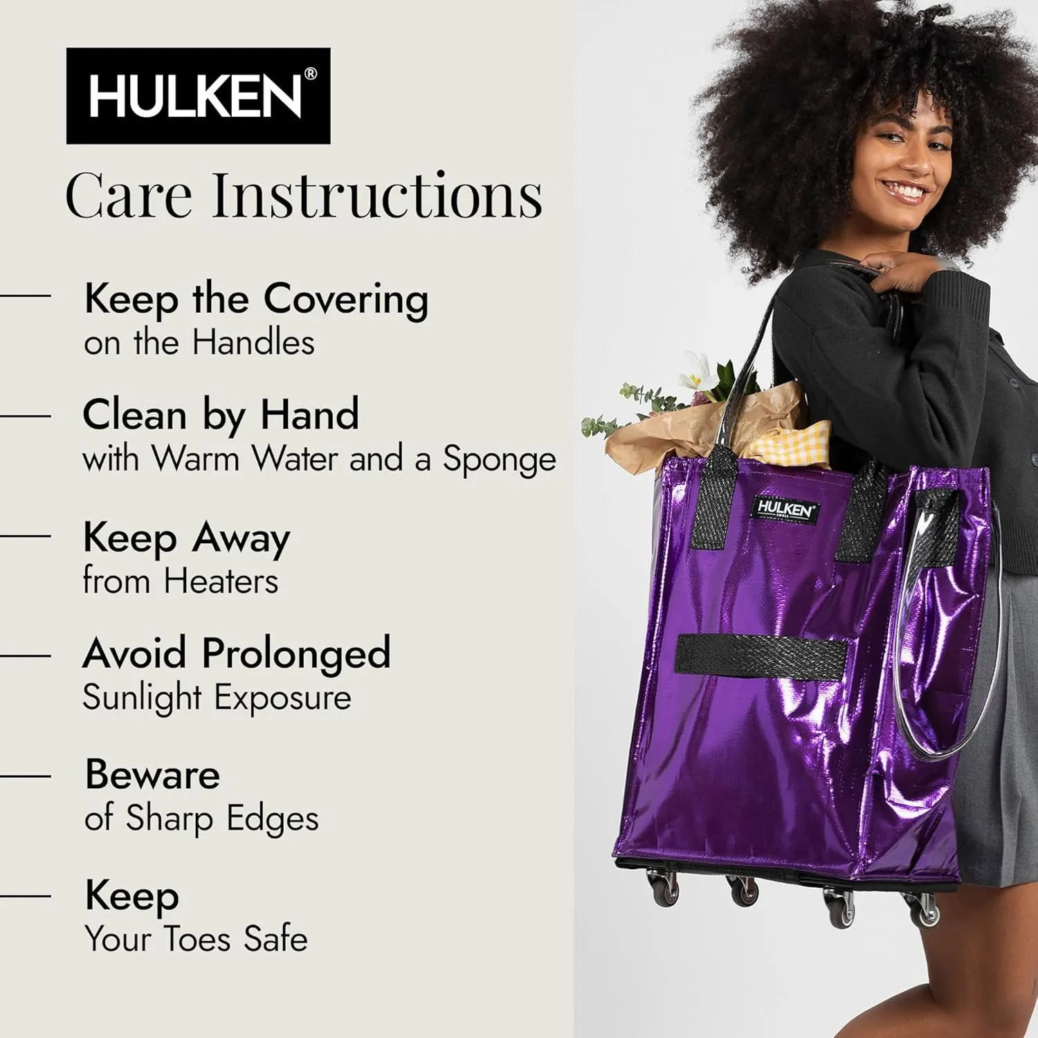 (Medium, Ultraviolet) Reusable Grocery Bag On Wheels, Shopping Trolley, Rolling Tote, Zipper Closure, Lightweight, Carries Up to 66 lb, Folds Flat, Unbreakable Handles