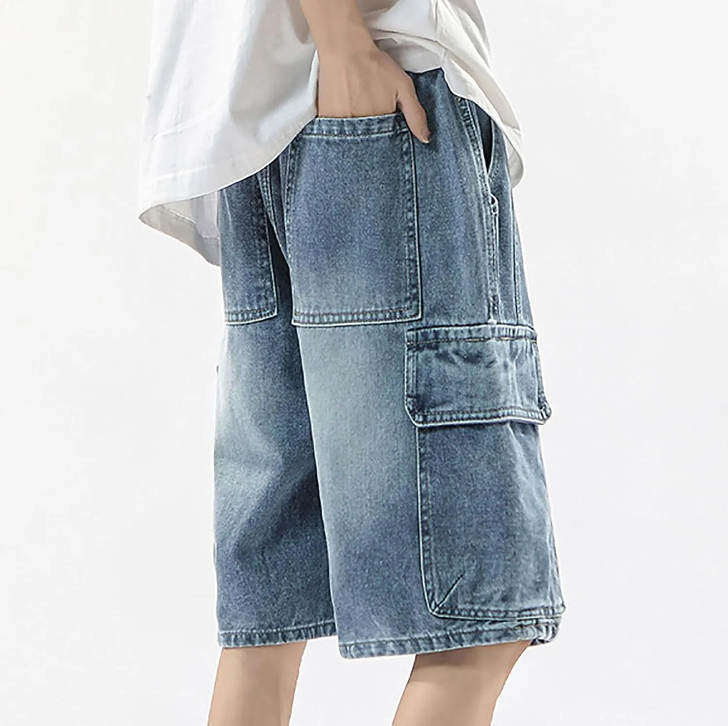 Men Baggy Denim Jorts Y2K Loose Fit Hip Hop Jean Shorts Casual Mid Jeans Trendy Outfits
