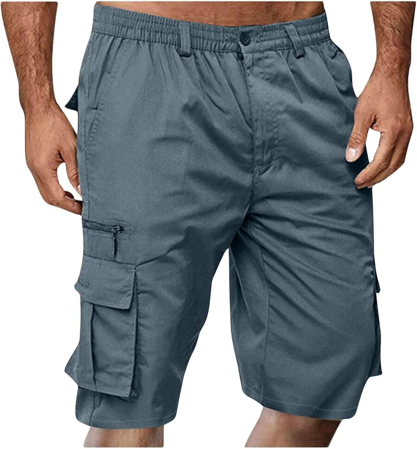 Men Cargo Shorts Oversized Workout Running Shorts Quick Dry Lightweight Gym Shorts with Zip Pockets