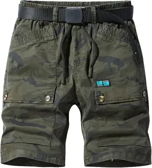 Mens Big and Tall Casual Loose Cargo Sports Five Shorts Elastic Waist Quick Dry Shorts with Multi Pockets