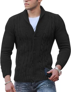 Men's Cardigan Sweater Slim Retro Jacquard Button Down Sweater Knitted Cardigan Casual Sweater