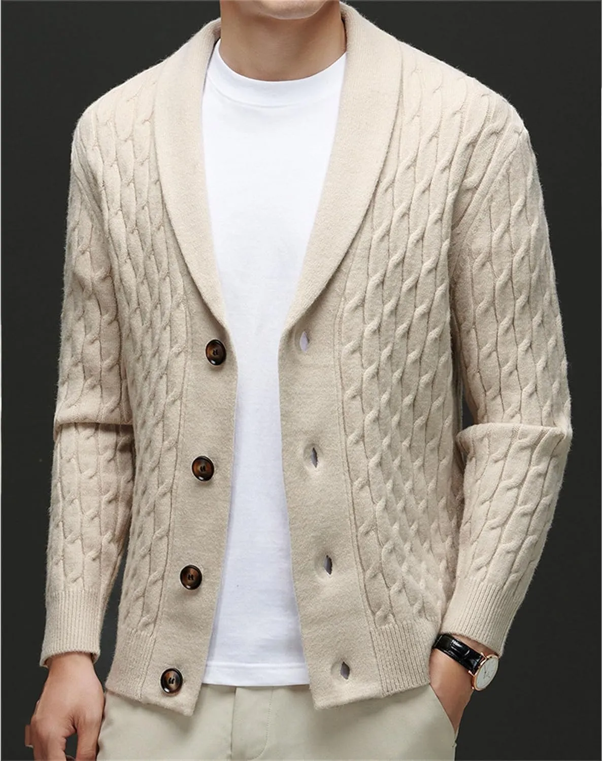 Men's Cardigan Sweater Slim Retro Jacquard Button Down Sweater Knitted Cardigan Casual Sweater