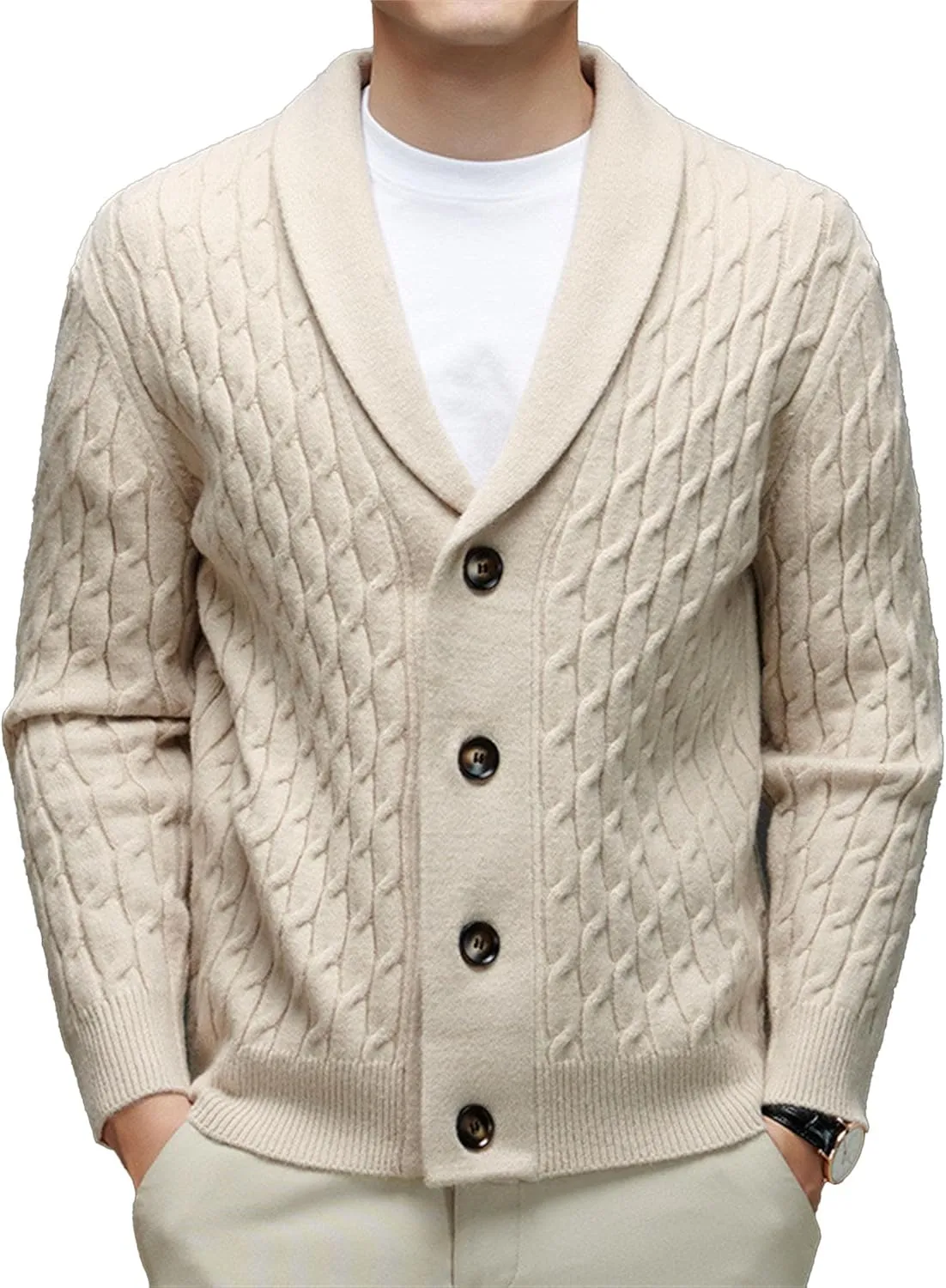 Men's Cardigan Sweater Slim Retro Jacquard Button Down Sweater Knitted Cardigan Casual Sweater