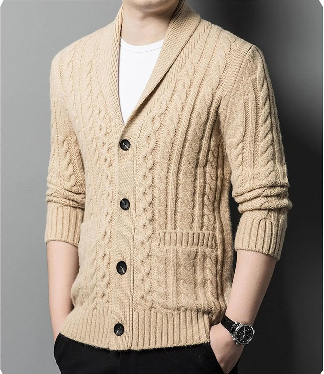 Men's Cardigan Sweater Slim Retro Jacquard Button Down Sweater Knitted Cardigan Casual Sweater
