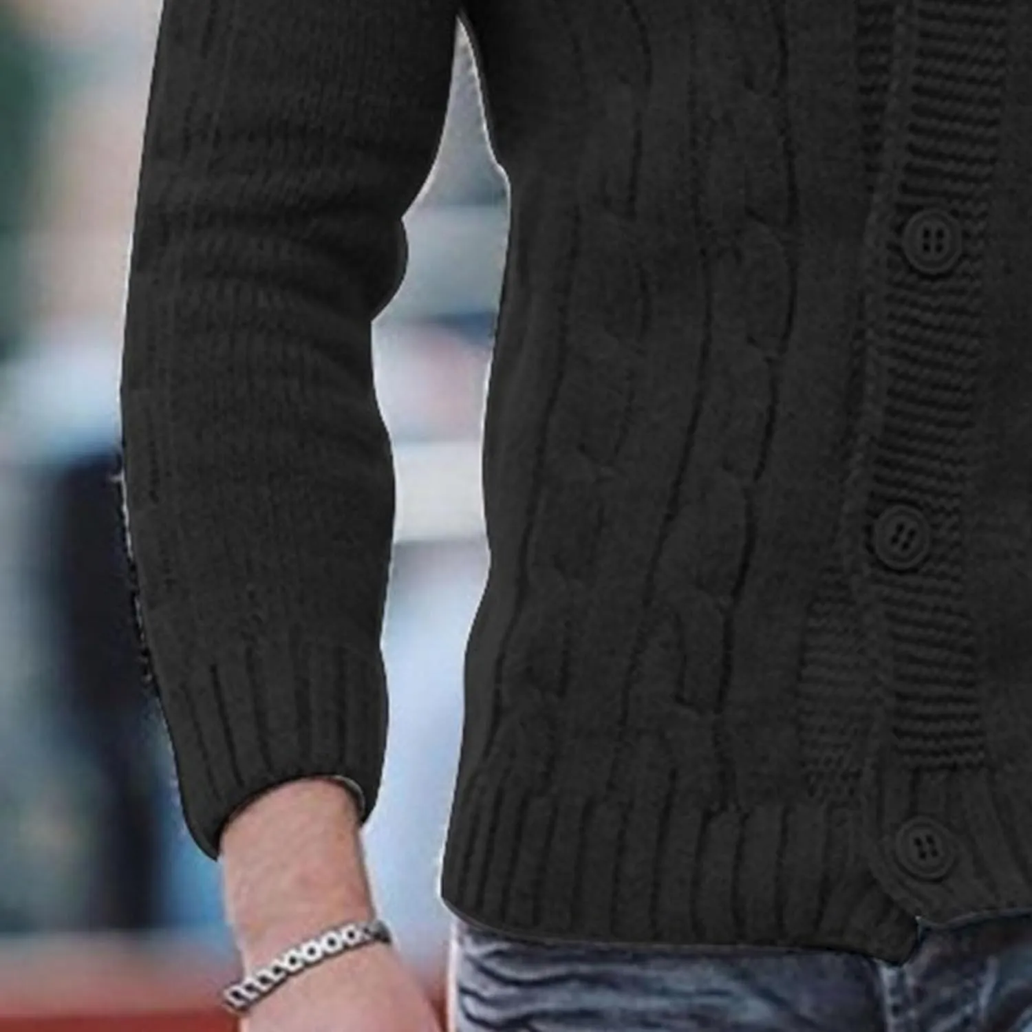Men's Cardigan Sweater Slim Retro Jacquard Button Down Sweater Knitted Cardigan Casual Sweater