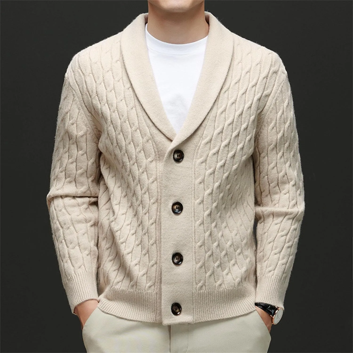 Men's Cardigan Sweater Slim Retro Jacquard Button Down Sweater Knitted Cardigan Casual Sweater