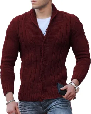 Men's Cardigan Sweater Slim Retro Jacquard Button Down Sweater Knitted Cardigan Casual Sweater