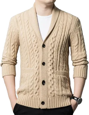 Men's Cardigan Sweater Slim Retro Jacquard Button Down Sweater Knitted Cardigan Casual Sweater