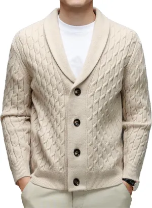 Men's Cardigan Sweater Slim Retro Jacquard Button Down Sweater Knitted Cardigan Casual Sweater