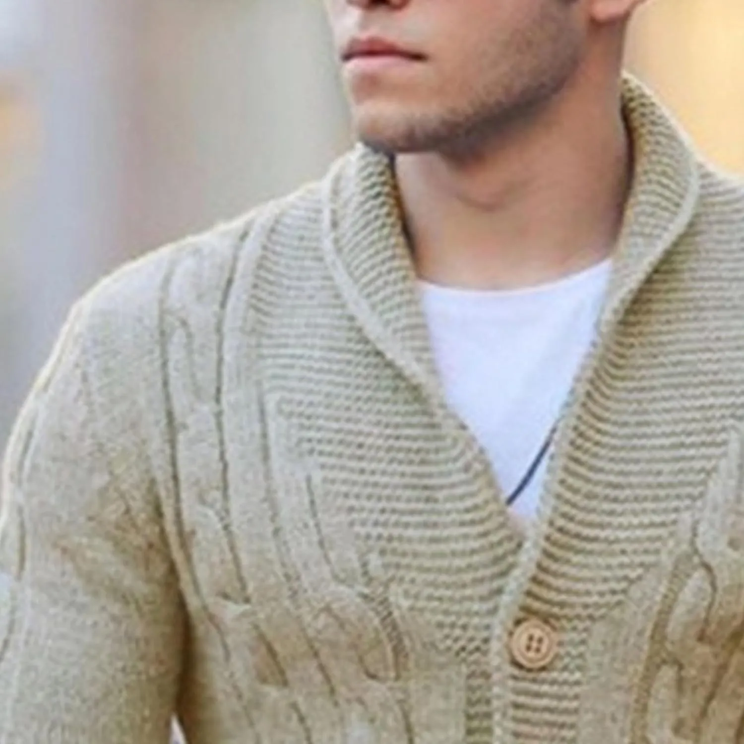 Men's Cardigan Sweater Slim Retro Jacquard Button Down Sweater Knitted Cardigan Casual Sweater