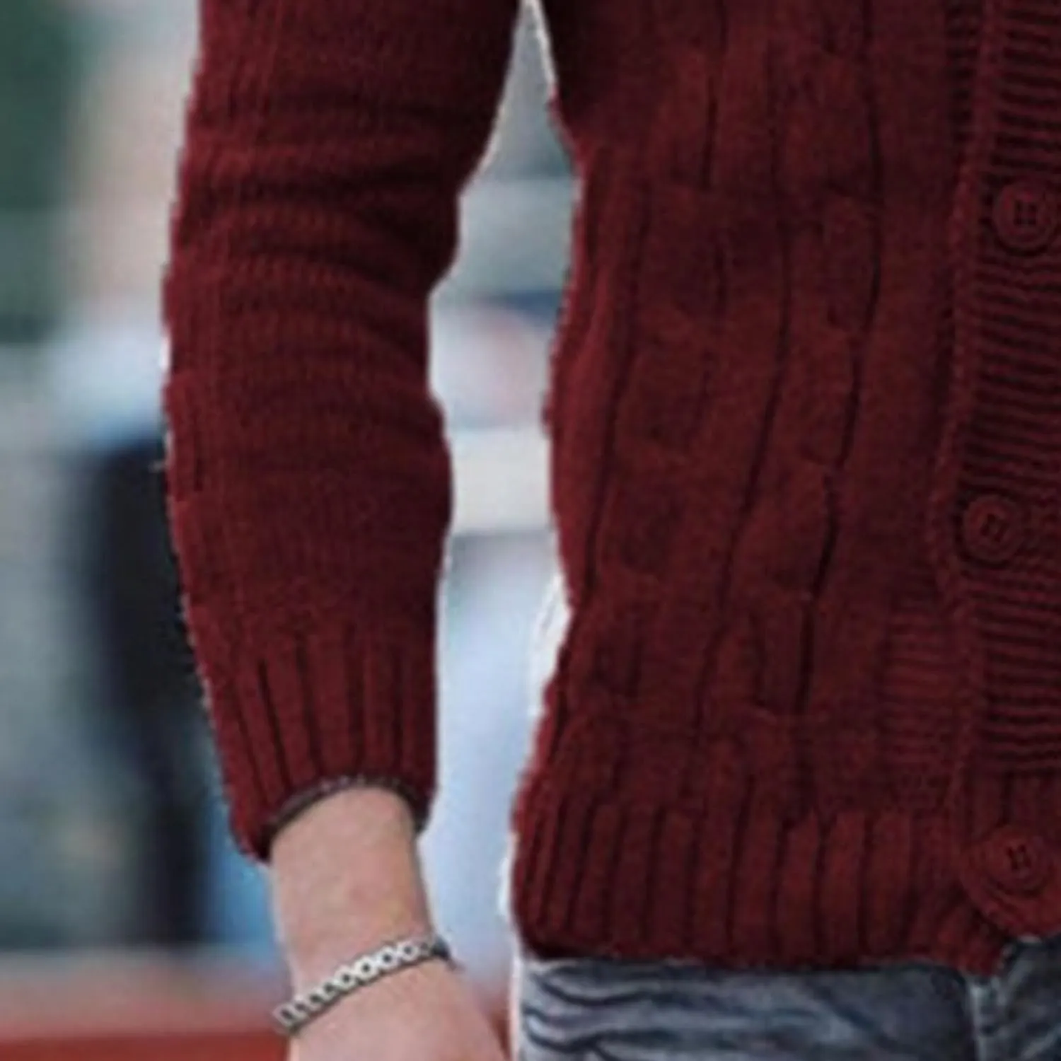 Men's Cardigan Sweater Slim Retro Jacquard Button Down Sweater Knitted Cardigan Casual Sweater
