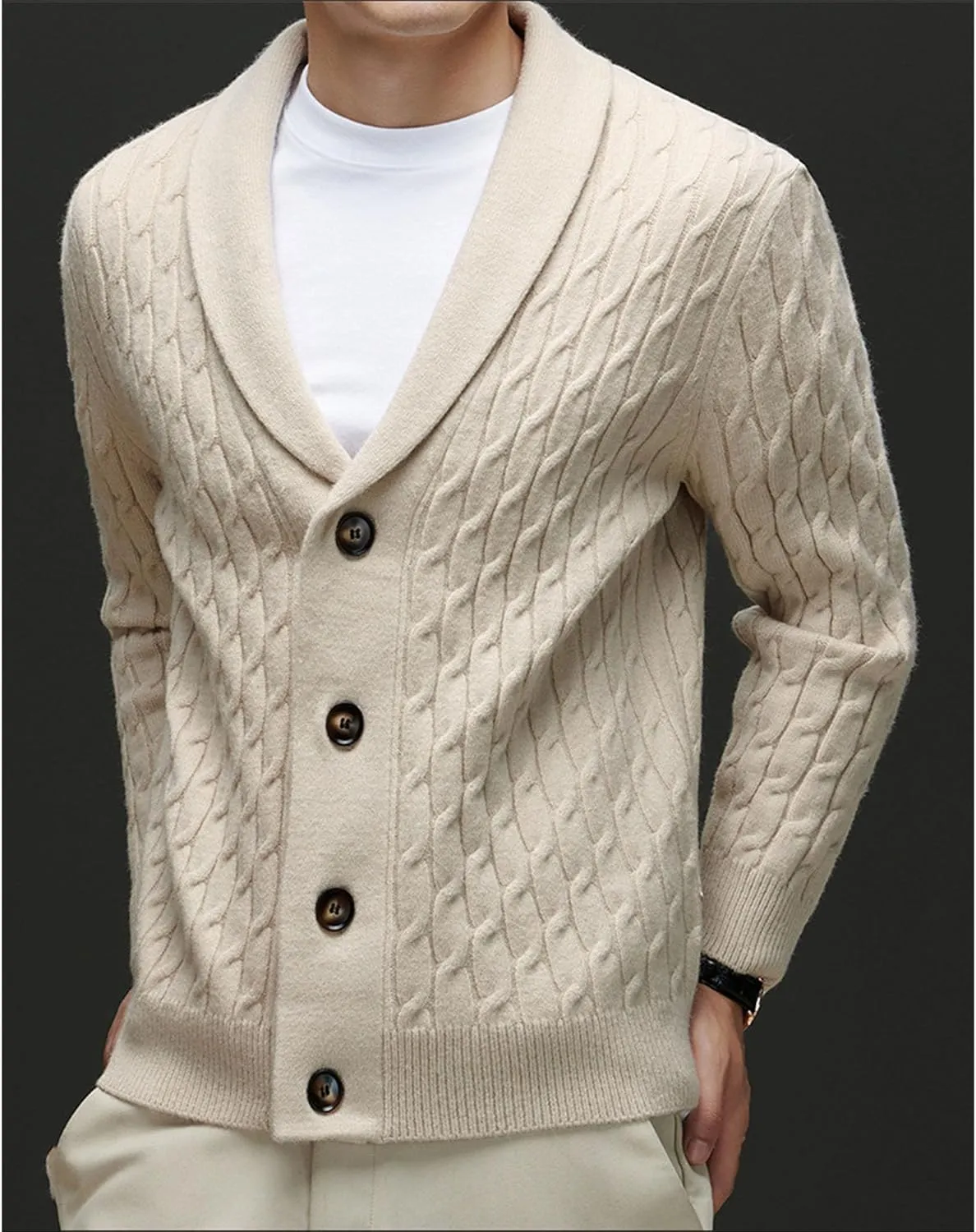 Men's Cardigan Sweater Slim Retro Jacquard Button Down Sweater Knitted Cardigan Casual Sweater