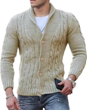 Men's Cardigan Sweater Slim Retro Jacquard Button Down Sweater Knitted Cardigan Casual Sweater