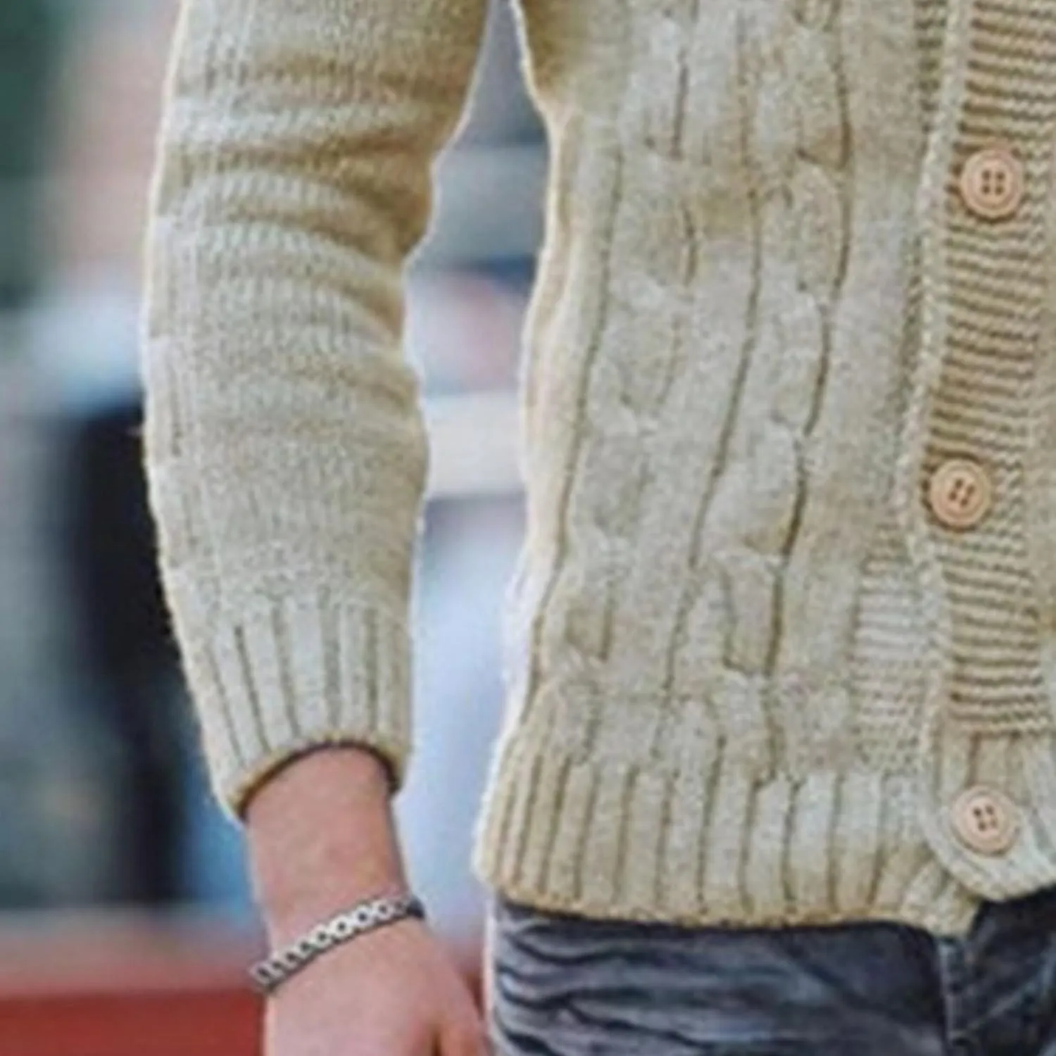 Men's Cardigan Sweater Slim Retro Jacquard Button Down Sweater Knitted Cardigan Casual Sweater