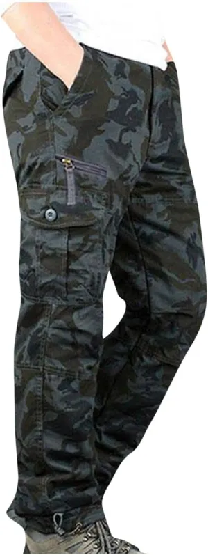 Mens Cargo Joggers Winter Fleece Camouflage Tactical Pants Ripstop Outdoor Warm Hiking Straight Trousers with Pockets
