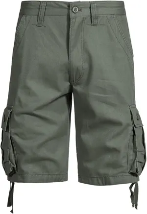 Mens Cargo Shorts Casual Plus Size Drawstring Loose Short Pants Vintage Retro Multiple Pockets Solid Work Shorts
